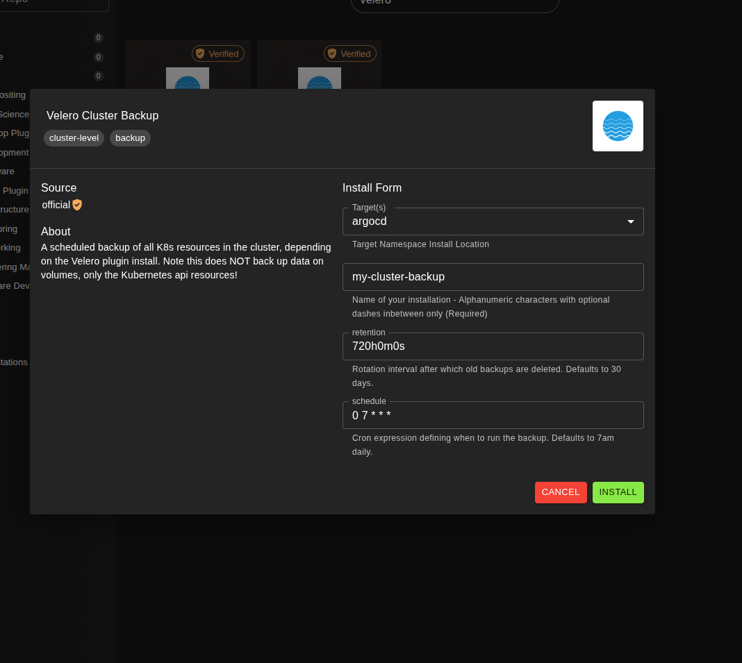Velero Cluster Backup