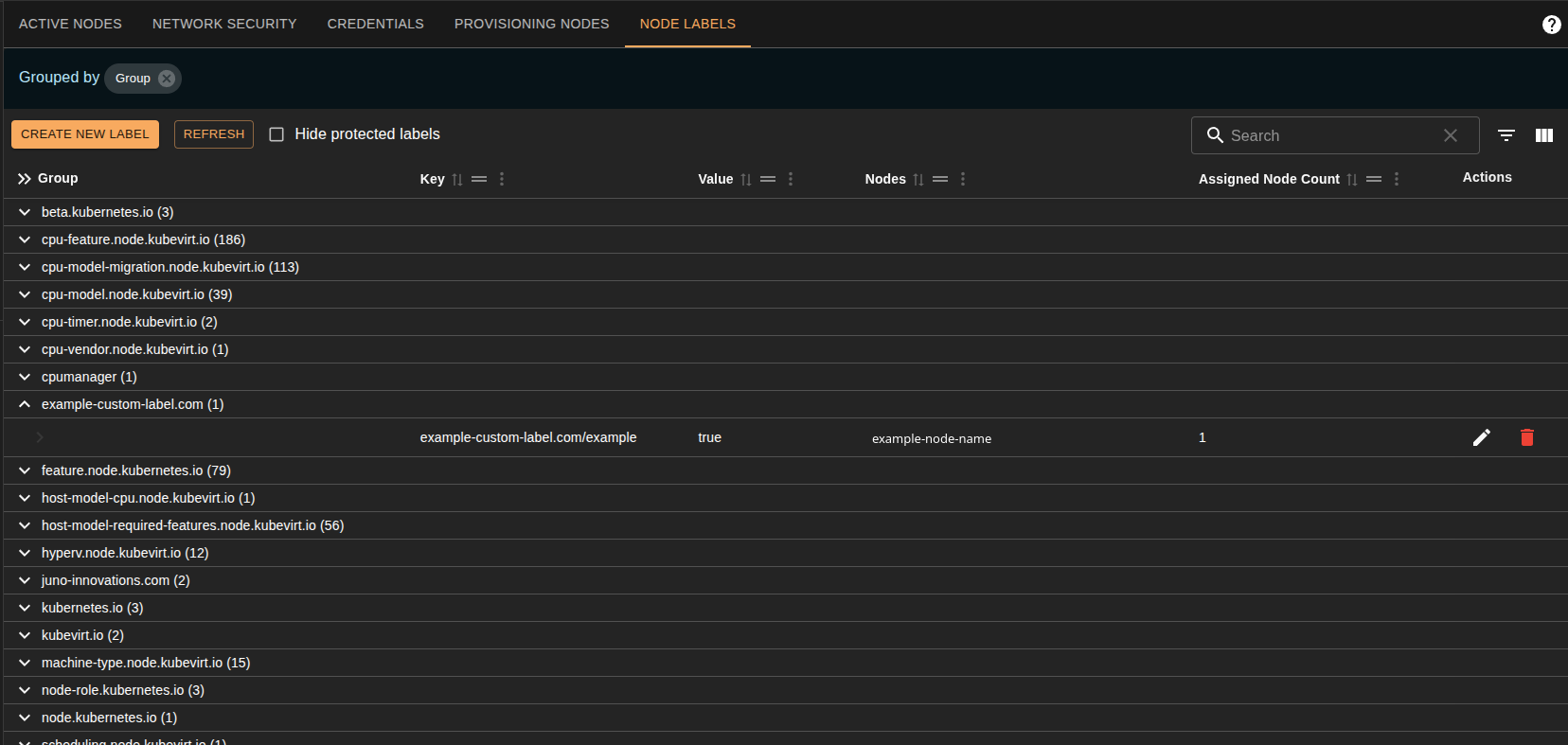 node-labels-table